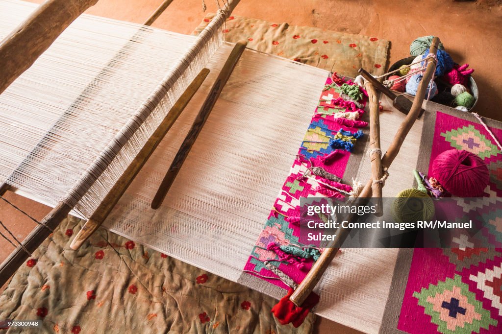 Rug being made on weaving machine, Jodhpur, Rajasthan, India