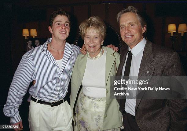 Diana Douglas Darrid with her grandson Cameron Douglas and her son Michael Douglas attending book party for Darrid's "In The Wings: A Memoir" at...