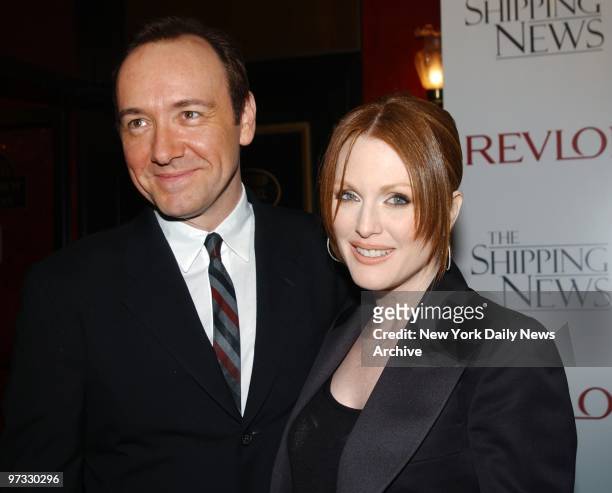 Kevin Spacey and Julianne Moore get together at the New York premiere of the movie "The Shipping News" at the Ziegfeld Theatre. They star in the film.
