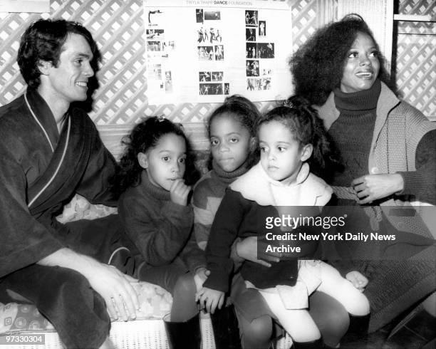 Diana Ross and her three daughters Tracee, Rhonda and Chudney visit backstage with John Curry at "Ice Dancing" at the Minskoff Theatre after matinee.