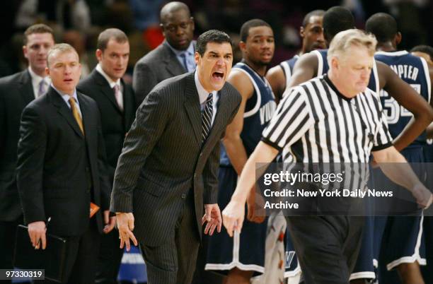 Villanova Wildcats' head coach Jay Wright receives a technical foul in the first half of a quarterfinal Big East Tournament game between Villanova...