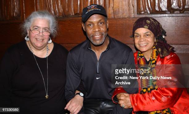 Vivian Stromberg , executive director of MADRE, gets together with Danny Glover and poet Sonia Sanchez at the MADRE presentation of "Imagining Peace:...