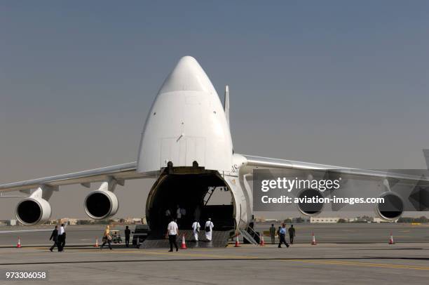 Nose of the Maximus Air Cargo Antonov An-124-100 Ruslan Condor parked in the static-display at Dubai AirShow 2007.