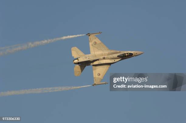 Air Force Lockheed Martin F-16E Fighting Falcon flying-display with smoke at the Dubai AirShow 2007.