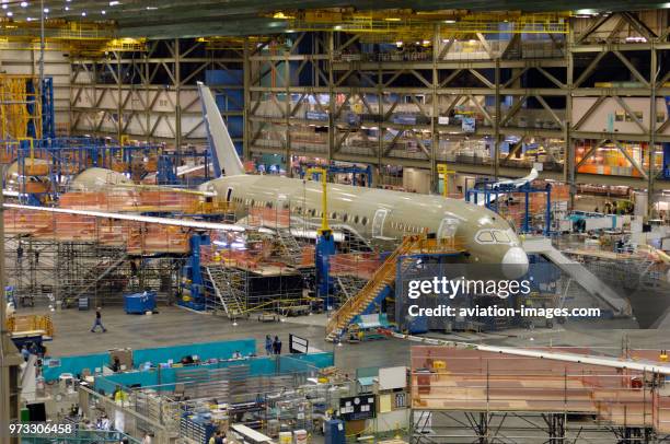 The second Boeing 787 Dreamliner ZA002 line-number 3 in Position-2 of the Building 40-26 factory production-line hangars in May 2008.