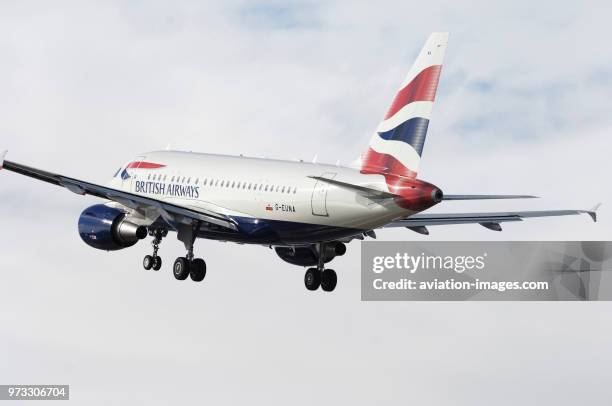British Airways Airbus A318-100 climbing out after take-off.