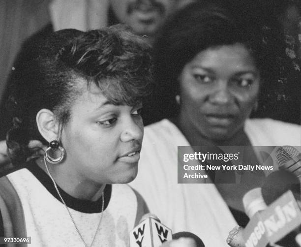 Tawana Brawley speaks at press conference in Newark, New Jersey.