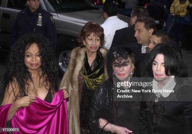 Diana Ross, Altovise Davis, Elizabeth Taylor and Michael Jackson arrive at Marble Collegiate Church on Fifth Ave. For the wedding of Liza Minnelli to...