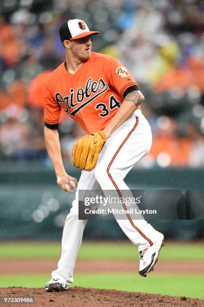 Kevin Gausman of the Baltimore Orioles pitches during a baseball game against the New York Yankees at Oriole Park at Camden Yards on June 2, 2018 in...