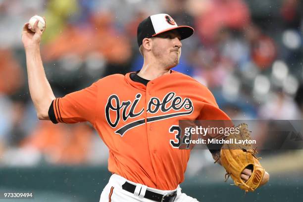 Kevin Gausman of the Baltimore Orioles pitches during a baseball game against the New York Yankees at Oriole Park at Camden Yards on June 2, 2018 in...