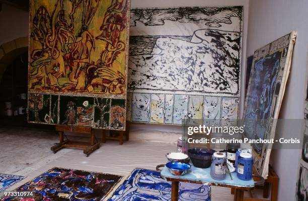 Workshop of Belgian painter Pierre Alechinsky on August 7, 1995 in Provence, France.