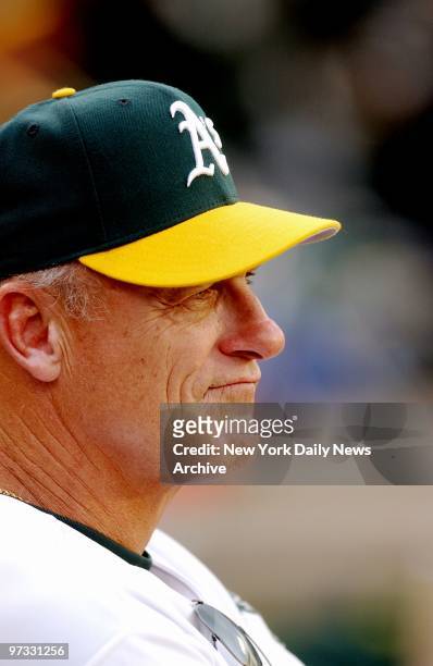 Oakland Athletics' manager Art Howe is dejected as he watches his team lose to the New York Yankees during Game 4 of the American League Division...