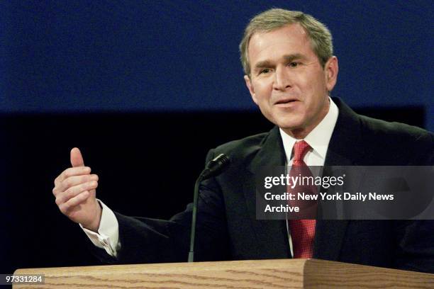 Texas Gov.George W. Bush states his case in his first presidential debate against Vice President Al Gore in the Clark Athletic Center at the...