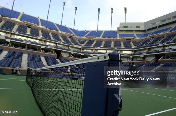 View from center court of Arthur Ashe Stadium at the USTA National Tennis Center in Flushing Meadows-Corona Park. Many new enhancements have been...