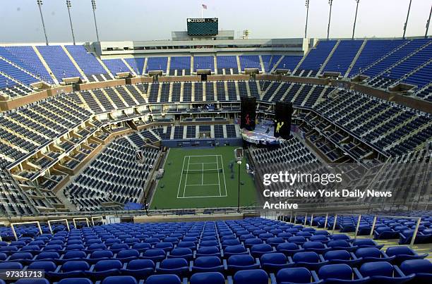 View of center court in Arthur Ashe Stadium at the USTA National Tennis Center in Flushing Meadows-Corona Park. Many new enhancements have been added...