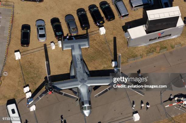 Marines Bell Boeing MV-22B Osprey parked in the static-display at the 2006 Farnborough International Airshow.