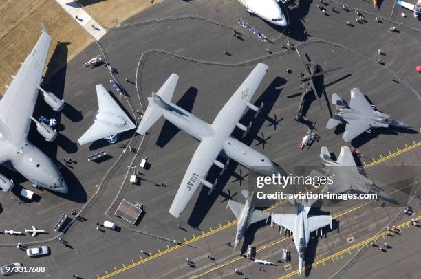 Lockheed Martin C-130J-30 Hercules, Boeing C-17A Globemaster III, US Navy USN X-45N N-UCAS full-scale mock-up, F-16CJ Fighting Falcon, F-15C Eagle,...