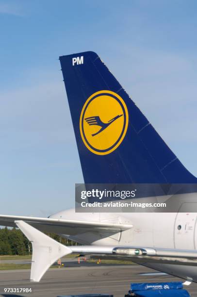 Winglet and tail of a Lufthansa Airbus A320-200.