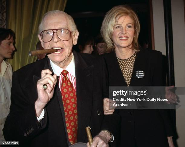Milton Berle with his wife Lorna at Kickoff to Playboy Don Diego Leroy Neiman Selection Cigar party.