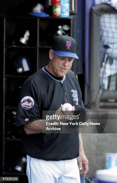 New York Mets' manager Art Howe in a contemplative moment in the dugout before the first game of a double header against the Atlanta Braves at Shea...