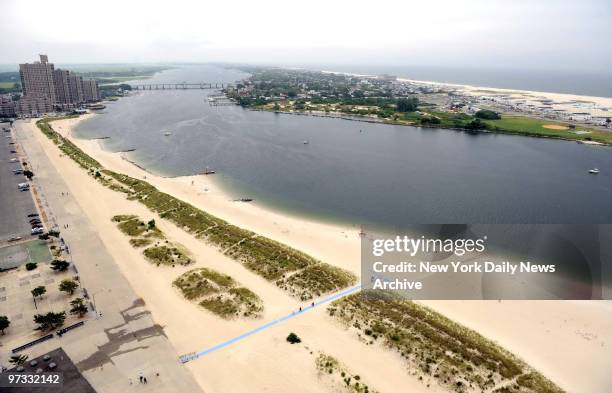 View of the Rockaway Inlet and the Atlantic Beach Bridge in The Rockaways. The area has several drownings every year due to rough currents.