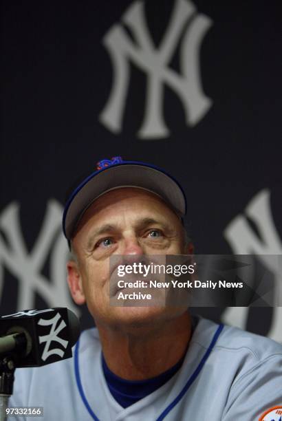New York Mets' manager Art Howe takes questions at a news conference after his team was clobbered, 8-1, by the New York Yankees in the second game of...