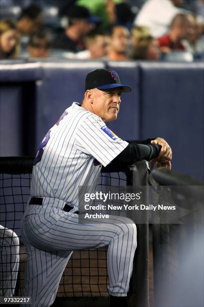 New York Mets' manager Art Howe, whose firing is effective the end of the season, looks on from dugout during game against the Atlanta Braves at Shea...