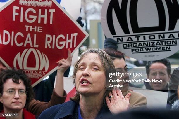 Patricia Ireland, president of the National Organization of Women, speaks at a rally outside the Senate Office Building, calling for the rejection of...
