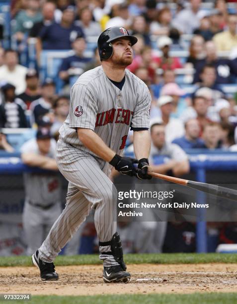 Minnesota Twins' Jason Kubel hits a two-run homer to right in the seventh inning of a game against the New York Yankees at Yankee Stadium. The Twins...