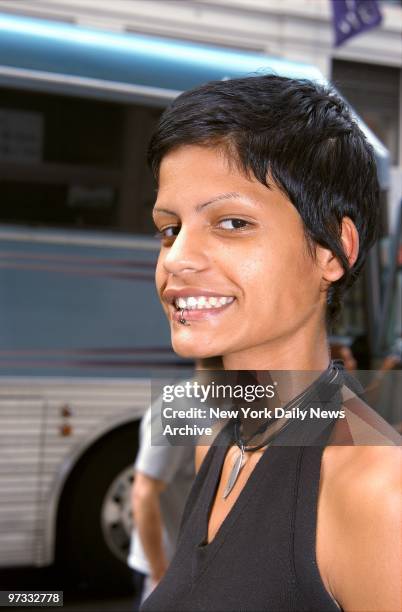 Teen model Omahyra Mota is on hand as the LA Look Model Search tour bus makes a stop outside Pangaea on Lafayette St. The bus is traveling the...