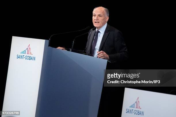 French building materials giant Saint-Gobain Chairman and Chief Executive Officer Pierre Andre de Chalendar speaks during the group's general meeting...
