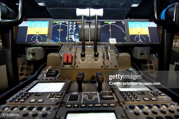 The E-CAB Engineering CAB cockpit simulator throttles during Dreamliner avionics visual interface systems programming and testing at the Boeing Test...