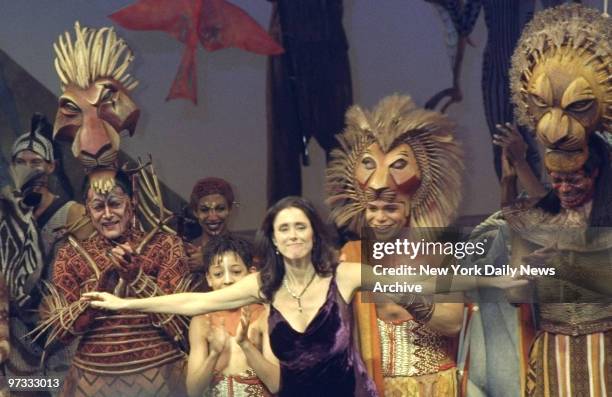 Director Julie Taymor takes bow during final night of "The Lion King" at the New Amsterdam Theatre.