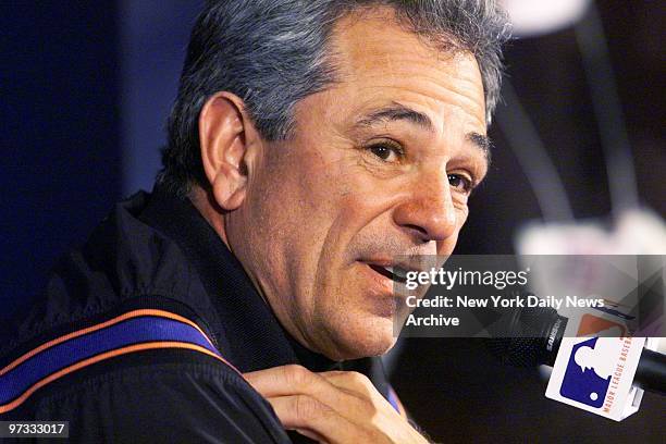 New York Mets' manager Bobby Valentine speaks at a news conference before start of Game 2 of the World Series against the New York Yankees at Yankee...