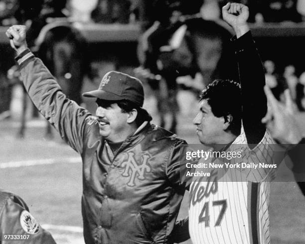 New York Mets manager Davey Johnson and pitcher Jesse Orosco are a powerful pair.