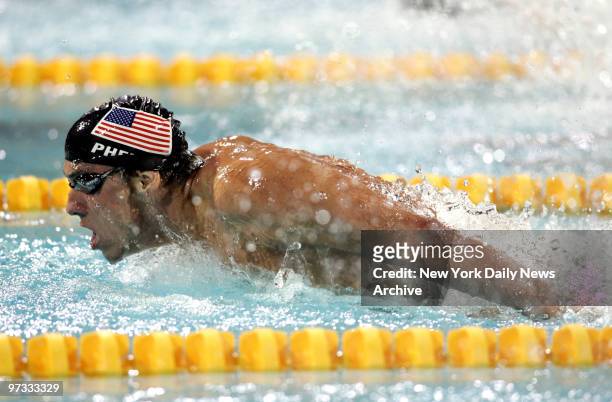 Olympic Men's 200m Butterfly, US Michael Phelps come in second. In lane next to Phelps is US Tom Malchow.