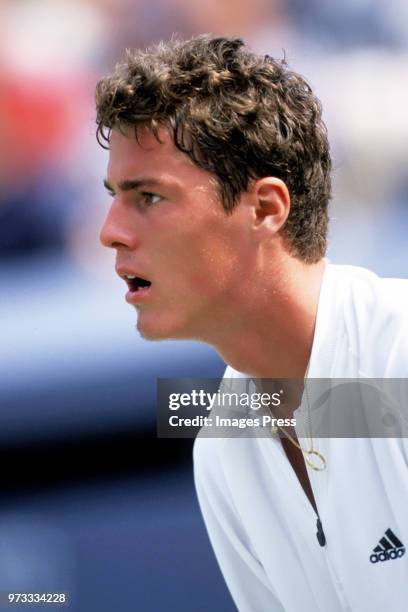 Marat Safin plays tennis at the US Open circa 2000 in New York City.