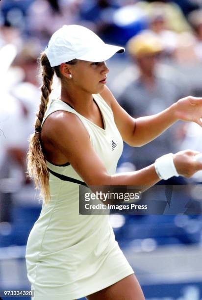 Anna Kournikova plays tennis at the US Open circa 2000 in New York City.