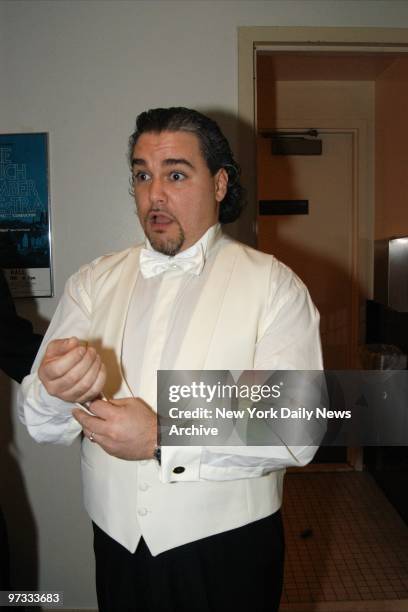 Tenor Salvatore Licitra in his dressing room backstage at Carnegie Hall before his performance in Verdi's opera "La Forza del Destino."