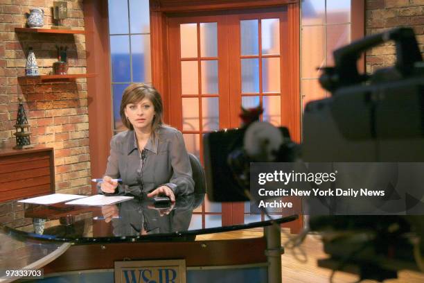 On the TV set with Maria Bartiromo as she tapes a "Wall Street Journal" Show at the CNBC Studios, Englewood Cliffs, New Jersey.,