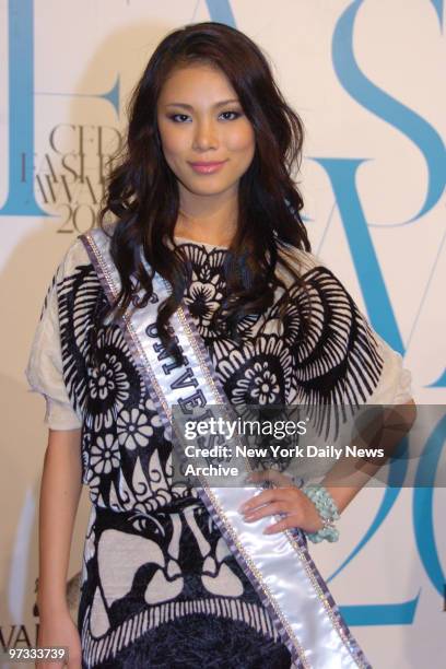 Miss Universe Riyo Mori arrives at the New York Public Library for the 25th annual Council of Fashion Designers of America awards ceremony. The CFDA...