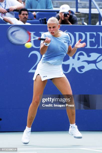 Jelena Dokic plays tennis at the US Open circa 2000 in New York City.