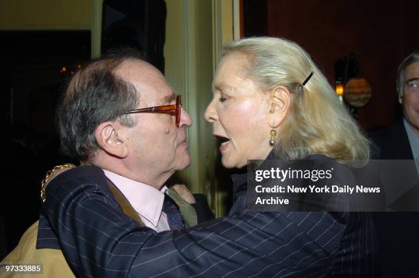 Director Sidney Lumet and Lauren Bacall attend a party in his honor at Arabelle in the Plaza Athenee in anticipation of the Honorary Award which will...