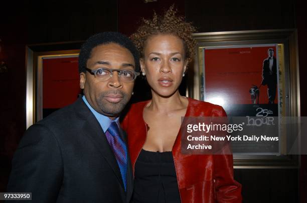 Director Spike Lee and wife Tonya arrive at the Ziegfeld Theater for the premiere of his movie "25th Hour."