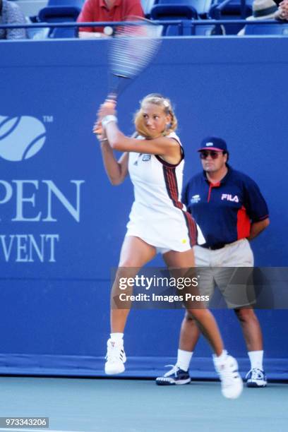 Anna Kournikova plays tennis at the US Open circa 2000 in New York City.