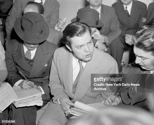 Actor Orson Welles being interviewed after his 'The War of the Worlds' broadcast, October 31, 1938.