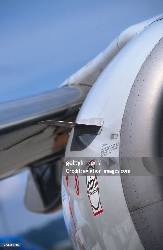 CFM-56-3 engine-cowling with logo on a JAL Express Boeing 737-400