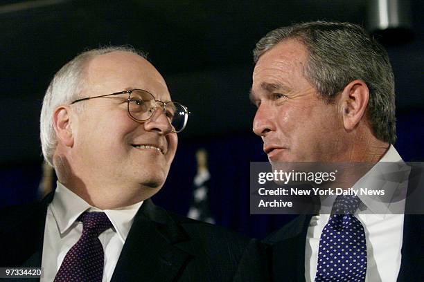 Texas Gov. George W. Bush chats with Dick Cheney, his choice for vice-presidential running mate, at a rally at the University of Texas in Austin.