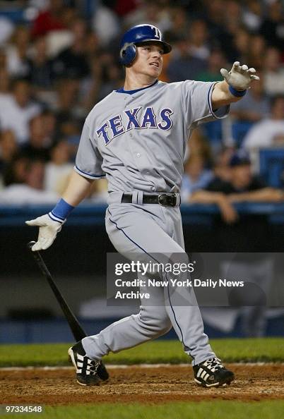 Texas Rangers' Hank Blaylock hits a two-run single in the ni Texas Rangers' Hank Blaylock hits a two-run single in the ni