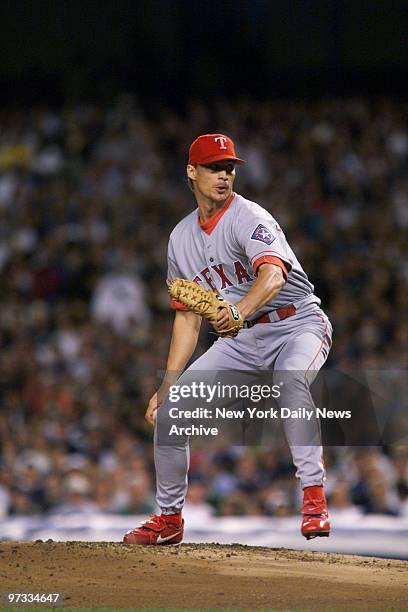 Texas Rangers' pitcher Todd Stottlemyre pitching during game one of American League playoffs against the New York Yankees.